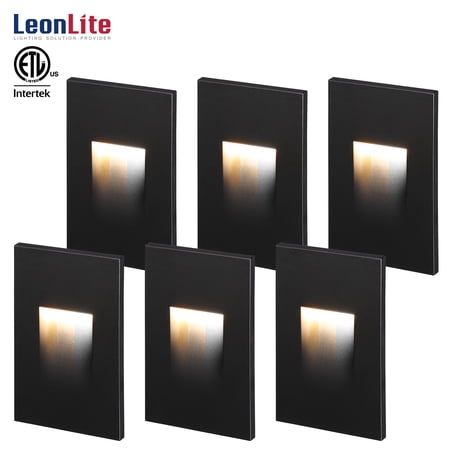 LEONLITE 6 Pack 3CCT LED Step Lights, 120V Dimmable Stair Lights Indoor Outdoor Ultra Bright, Aluminum, 3K/4K/5K Selectable for Modern Patio Deck Steps, Black