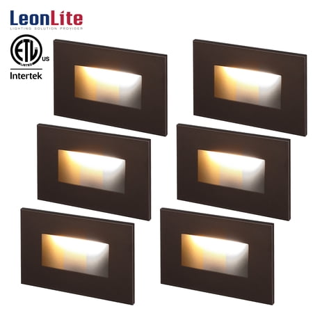 LEONLITE 6 Pack 3CCT LED Step Lights, 120V Dimmable Stair Lights Indoor Outdoor Ultra Bright, Aluminum