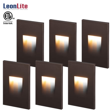 LEONLITE 6 Pack 3CCT LED Step Lights, 120V Dimmable Stair Lights Indoor Outdoor Ultra Bright, Aluminum, 3K/4K/5K Selectable for Modern Patio Deck Steps, Oil Rubbed Bronze