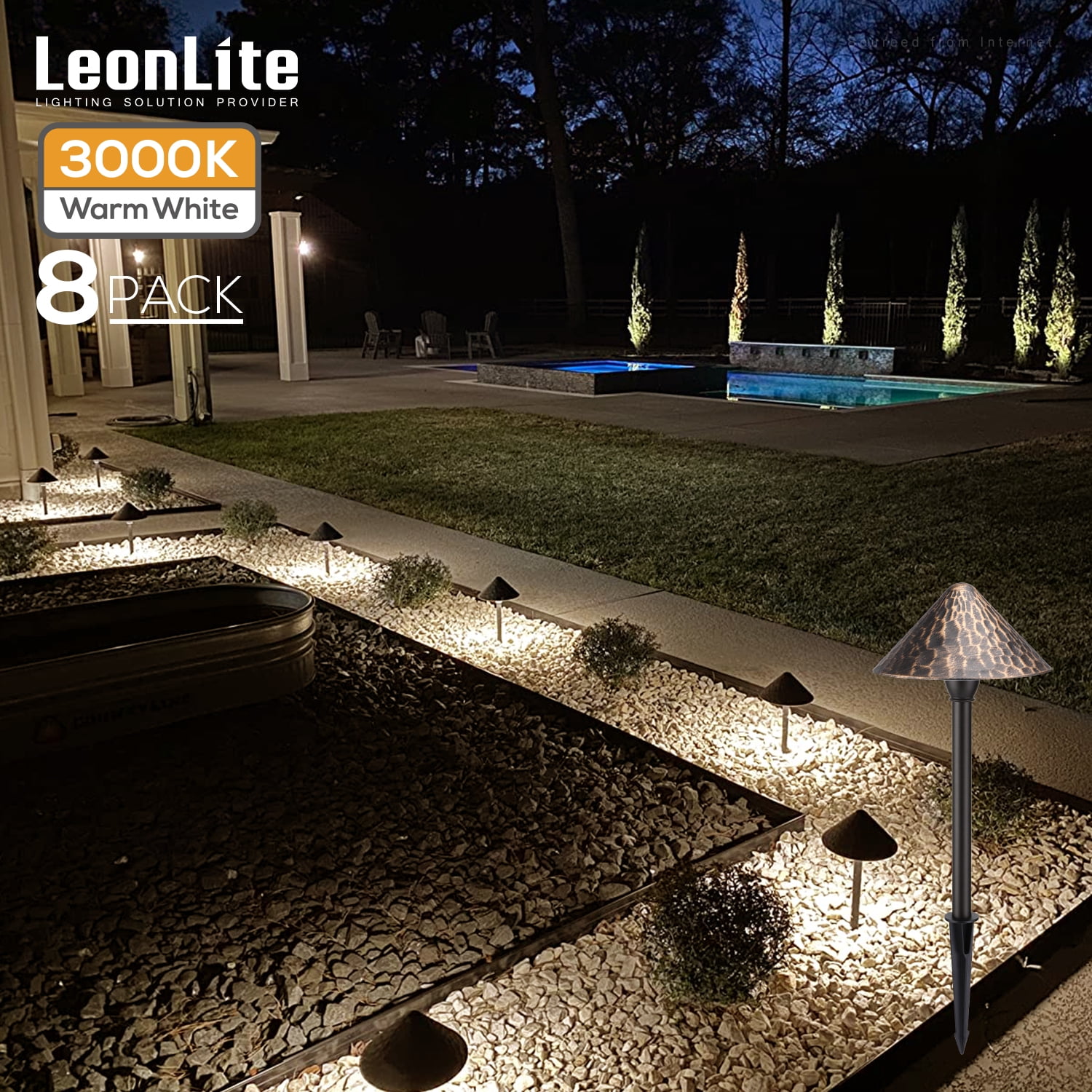 LEONLITE Pack Low Voltage LED Landscape Lighting, 12-24V AC/DC Wired LED  Pathway Lighting, Unique Vintage Golden Texture, Aluminum