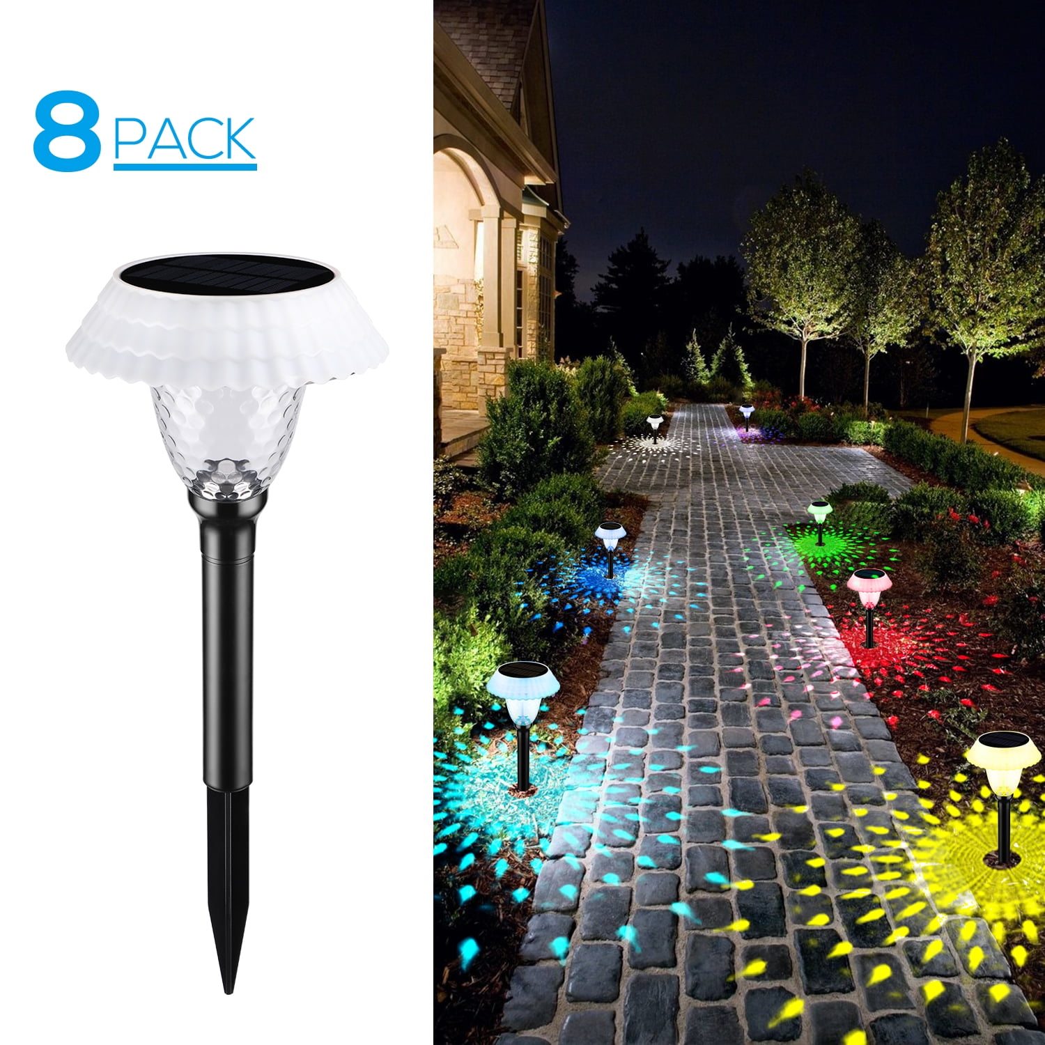 LEONLITE 8 Pack Solar Pathway Lights, Decorative Colorful Garden ...