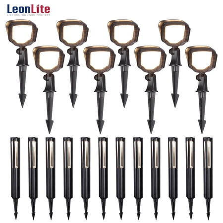 LEONLITE Aluminum LED Landscape Lighting Kit (8 Pack Wall Wash Spotlights, 12 Pack Pathway Lights)
