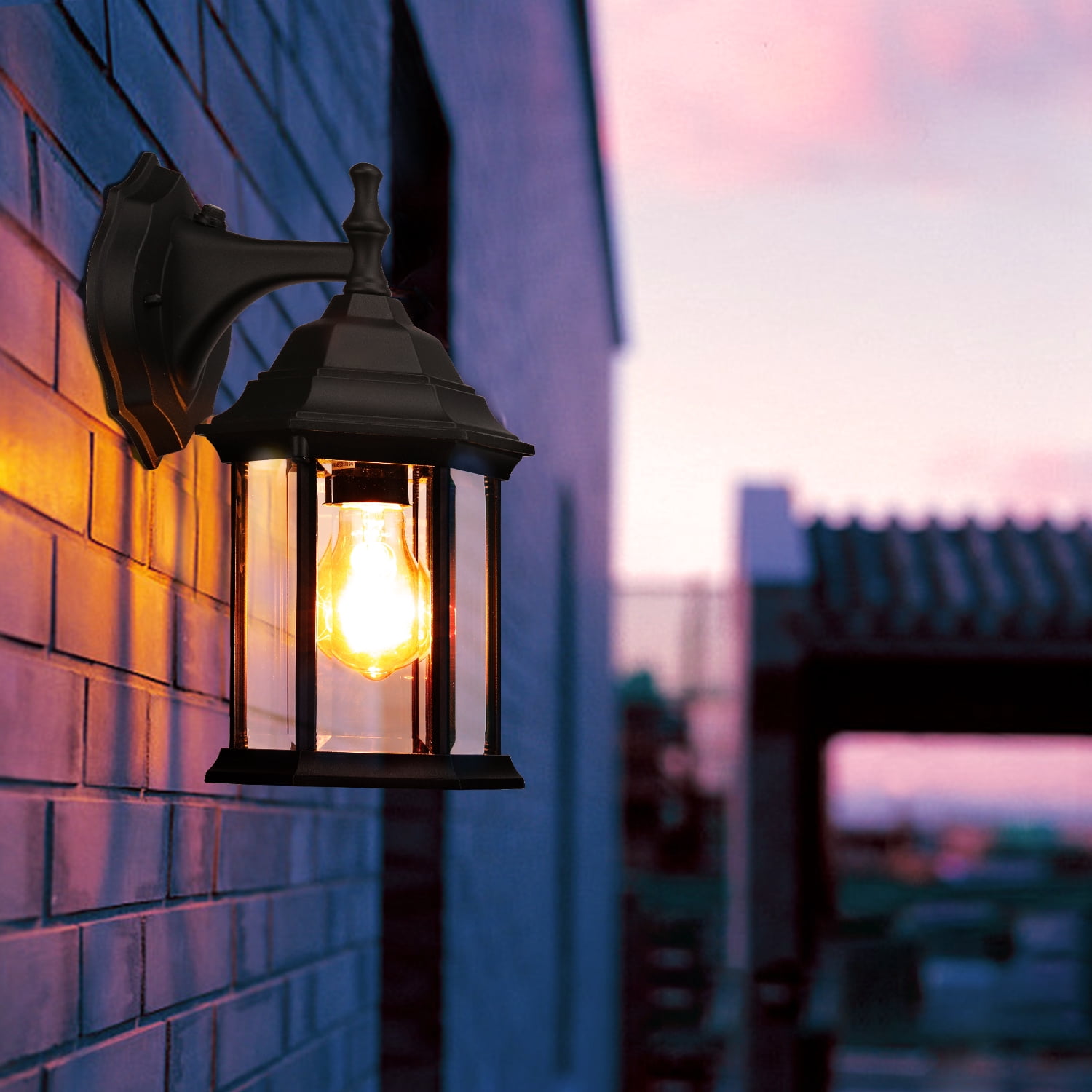 Dusk to Dawn Sensor Outdoor Wall Lanterns, Exterior Wall Light Fixture with E26 Socket, UL Listed, Wall Mount Sconce Waterproof Matte Black Wall Lamp with Clear Glass