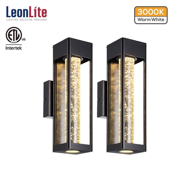 LEONLITE LED Wall Sconce Lighting Wall Mount, 12W (100W Eqv.) Outdoor Indoor Lights in Black Finish with Bubble Glass, 3000K Warm White, Waterproof Wall Lantern Porch Light, Pack of 2