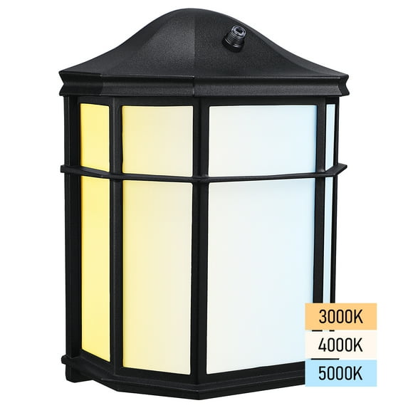 LEONLITE LED Wall Sconce Outdoor Dusk to Dawn, Outdoor Light Fixtures Wall Mount, 15W Porch Lights with Photocell Sensor, Modern Exterior Wall Lantern, 5000K Daylight, Wet Location, ETL Listed, Black