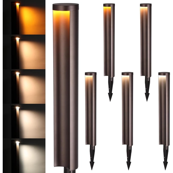 LEONLITE Low Voltage Landscape Lights 5CCT, 5W Anti-Glare LED Pathway Lights, Die-Casted Aluminum Housing, IP65 Waterproof for Outdoor Path Sidewalk Walkway, 1800K-5000K, ETL, Pack of 6