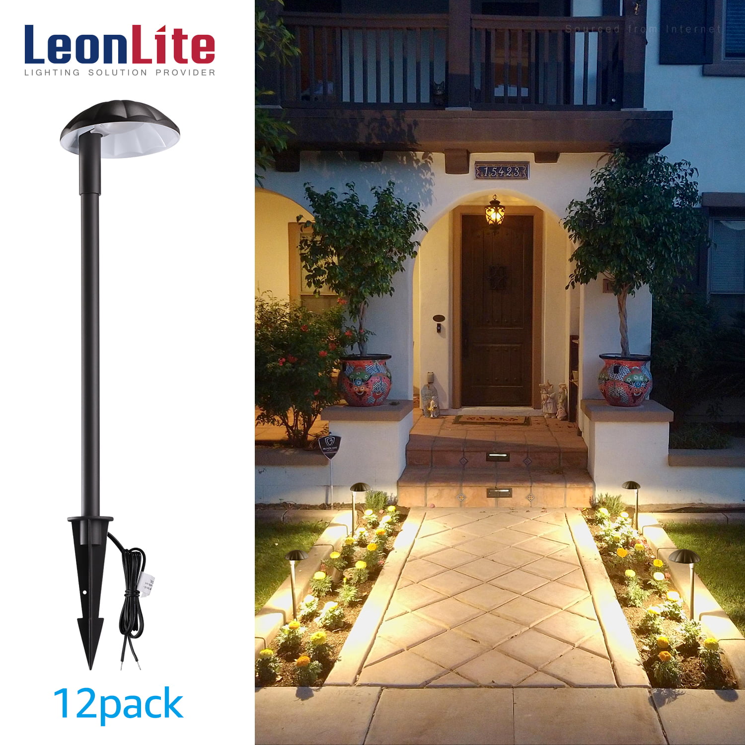 LEONLITE 12 Pack Low Voltage LED Landscape Lighting, 5W 12V Wired Outdoor  Pathway Lights, Aluminum Walkway Driveway Light