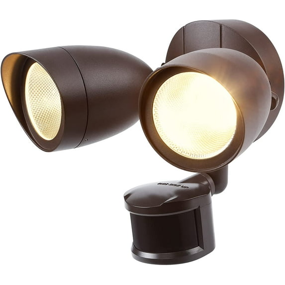 LEONLITE Motion Sensor Flood Light, ETL Listed, Aluminum LED Security Lights Dusk to Dawn, Adjustable Dual Heads, IP65 Waterproof, 1400lm Outdoor Floodlighting Fixture, 3000K Warm White, Bronze