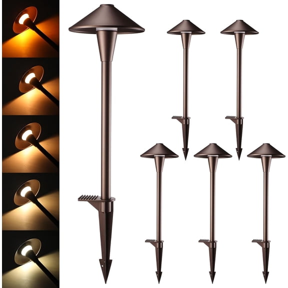 LEONLITE Update 5CCT Low Voltage Pathway Lights, LED Landscape Path 1800/2700/3000/4000/5000K, Flat Cone Head, 12-24V AC/DC, IP65 Outdoor Walkway Light, Oil Rubbed Bronze Aluminum, Pack of 6