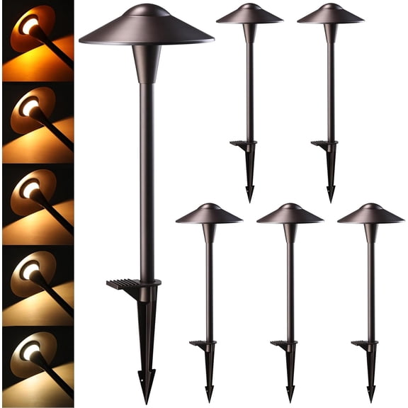 LEONLITE Update 5CCT Low Voltage Pathway Lights, LED Landscape Path 1800/2700/3000/4000/5000K, Saucer Head, 12-24V AC/DC, IP65 Outdoor Walkway Light, Oil Rubbed Bronze Aluminum, Pack of 6