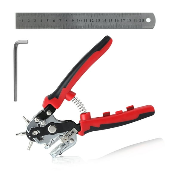 LEONTOOL Leather Hole Punch Tools with V-Shaped Cutting Edge, Heavy Duty Belt Hole Puncher for Leather with 6 Hole Sizes, Multifunction Punch Plier Kit for Leather, Belts, Paper Cards, Fabrics