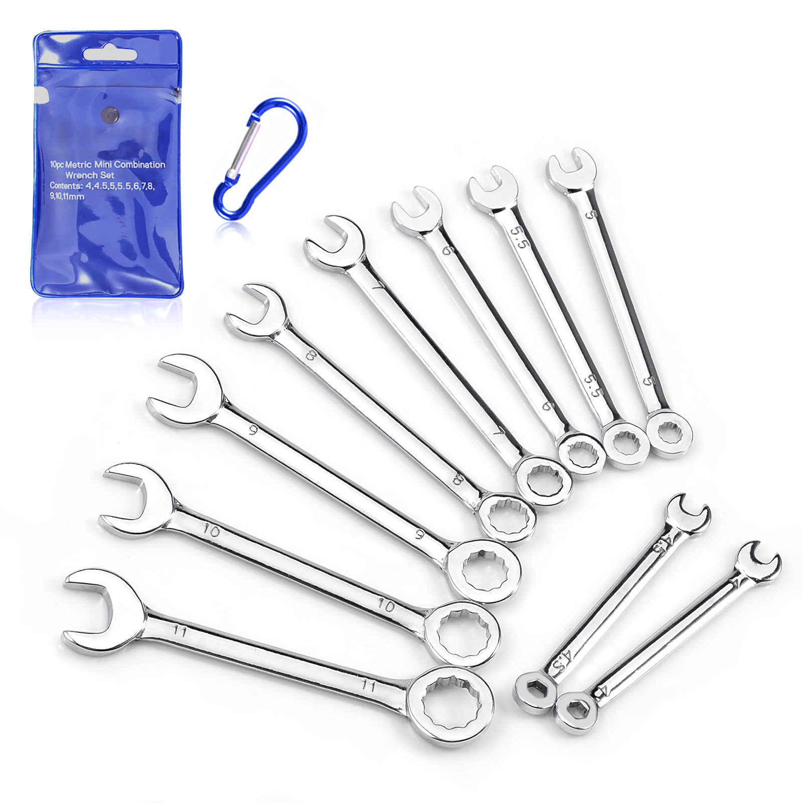 LEONTOOL Mini Combination Wrench Set Metric 4mm to 11mm Open End and