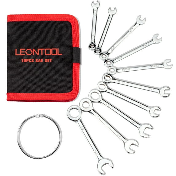 LEONTOOL Mini Wrench Set SAE 10 Pcs 5/32" To 7/16" Open End and Box End Ignition Wrench Set with Key Ring, Spanner Wrench Set with Portable Storage Pouches