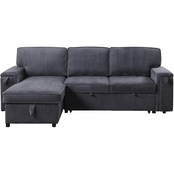 LEONX Sectional Sleeper Sofa with Storage Chaise, L-Shaped Corduroy Couch, Pull Out Bed (Beige)