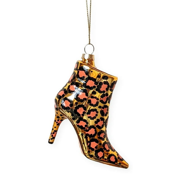 LEOPARD PRINT STILETTO BOOT Glass Christmas Ornament by Cody Foster