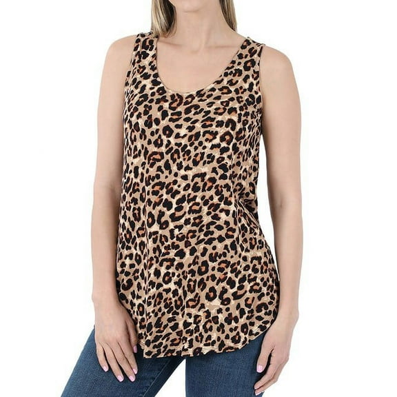 LEOPARD SLEEVELESS ROUND NECK TANK TOP IN 2 COLORS (Brown, Medium)