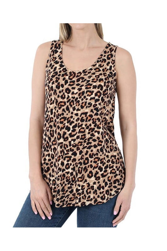 LEOPARD SLEEVELESS ROUND NECK TANK TOP IN 2 COLORS (Brown, Medium)