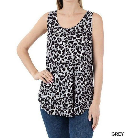 LEOPARD SLEEVELESS ROUND NECK TANK TOP IN 2 COLORS (Gray, Small)