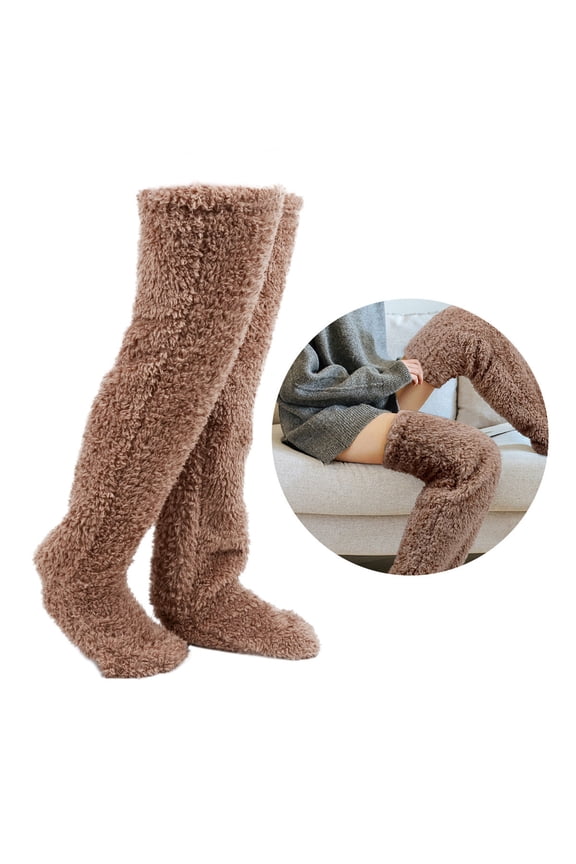 1Pair Long Brown Leg Warmer Soft Comfortable Boot Cuffs Wrap for Cold Weather