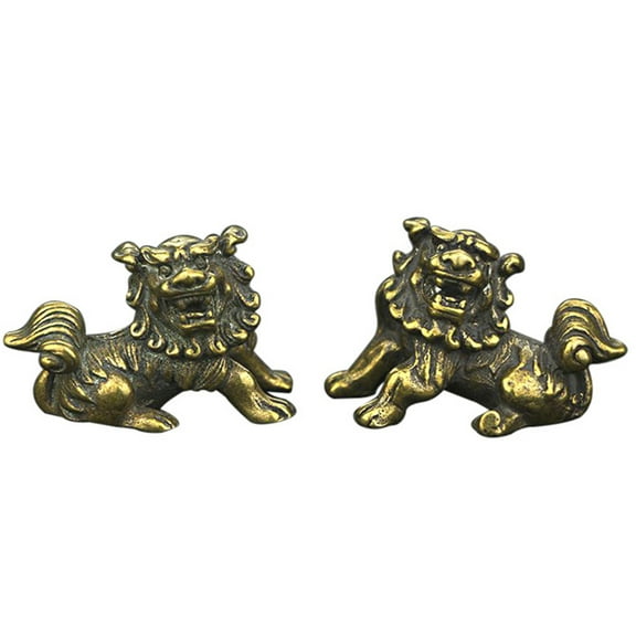 LEORX 1 Pair Chinese Traditional Ornament Brass Decor Lion Guard Figurines Home Decoration