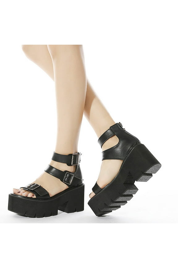 1Pair Woman Fashion Sandals Black High Heeled Chunky Heel PU Rubber Material