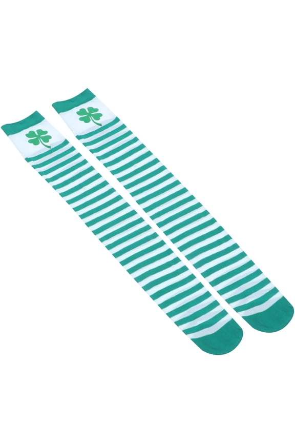 1 Pair Warm Socks Cotton Green Shamrocks Socks For St Patricks Day Celebration