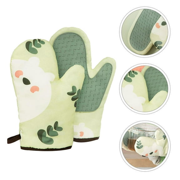 LEORX 1 Pair of High Heat Oven Mitts Heat-resistant Twill Green for Cooking and Baking