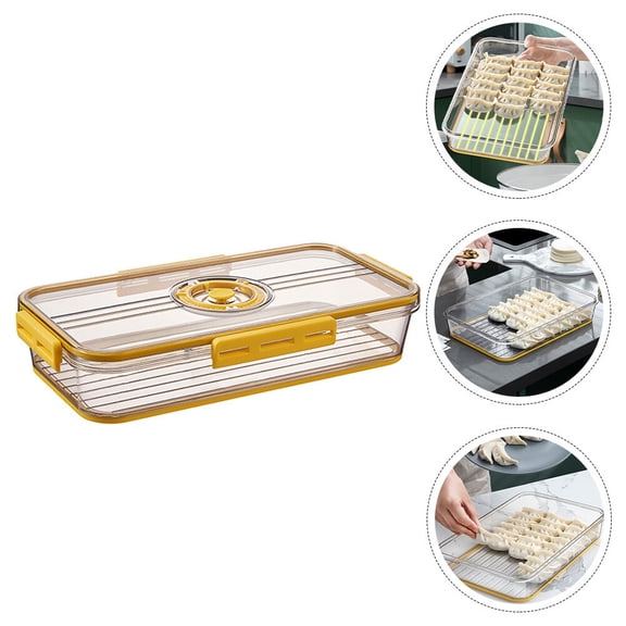 LEORX 1Pc Kitchen Dumpling Case Yellow Thick Material Household Wonton Storage Box