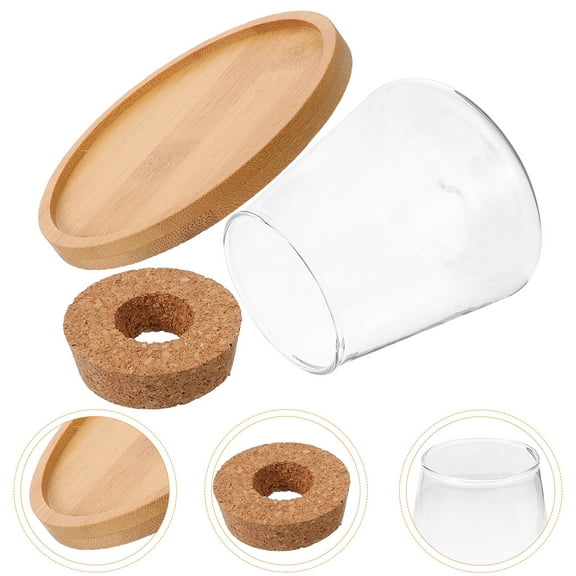 LEORX Desktop Fish Tank Transparent Glass Aquarium with Wooden Lid 1 Set 4.3x4.3x3.5in