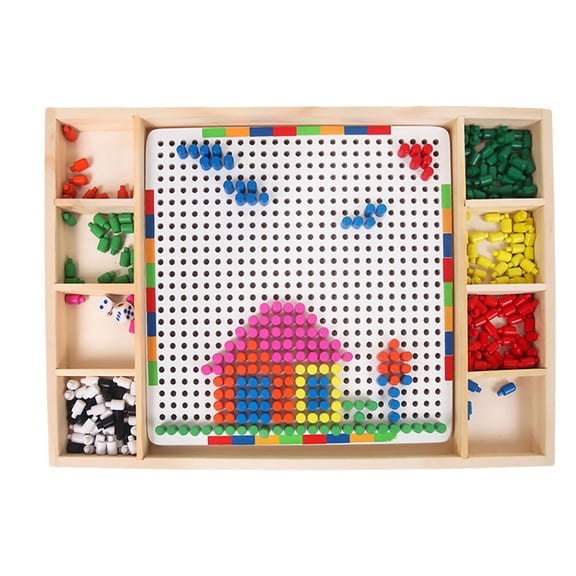 LEORX 1 Set Mushroom Nail Plug Pegboard For Mushroom Puzzle Jigsaw Puzzle Colorful Nail Blocks Wooden White