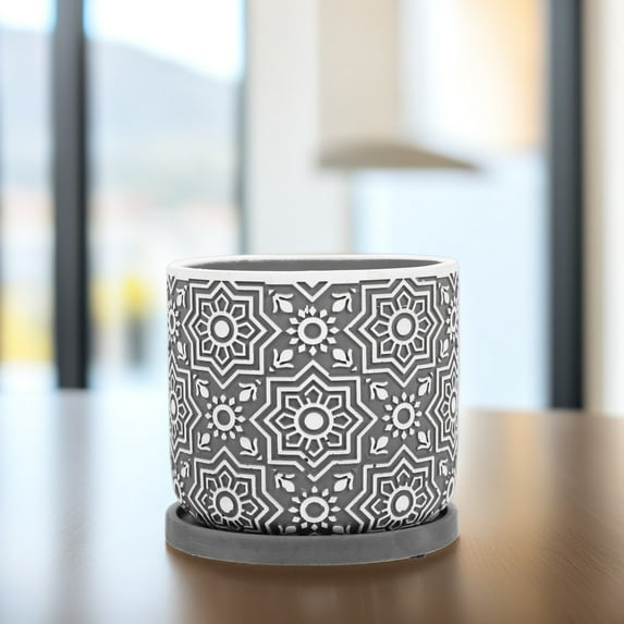 LEORX Flowerpots with Tray Succulent Plant Pot Cement 1 Set