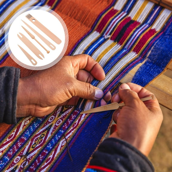 LEORX 1 Set Wood Knitting Forks Braiding Tools Weaving Handicrafts Khaki for Family