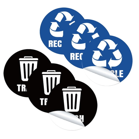 LEORX 1 Set of 6 Sheets Garbage Sorting Sticker PVC Black Blue Background with White Text