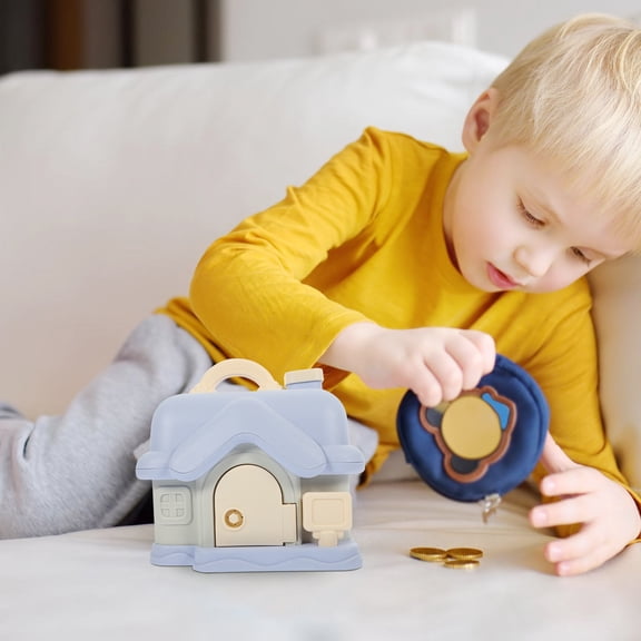 LEORX 1 Set of Sky Blue Money Savings Box with Counter Plastic House Fund Money Box for Children