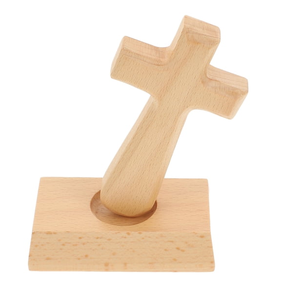 LEORX 1Set Cross Wooden Ornament Decorative Wood Standing Cross for Home Desk Decor Light Brown