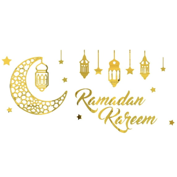 LEORX 1 Sheet Eid Mubarak Wall Decor Acrylic Golden DIY Wall Decoration for Home