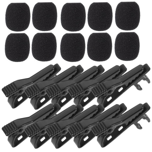 LEORX 10 PCS Tie Clip Microphone Mic Foam Cover Accessories Iron Clip Microphone Clip Mini Black