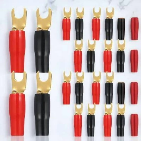 LEORX 10Pairs Gold Plated Copper Speaker Wire Crimp Terminal Connectors with Boots