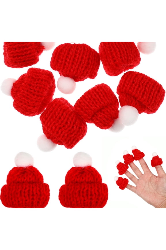 10 Pcs Tiny Knitting Hats Red Knitted Fabric Santa Style For Women