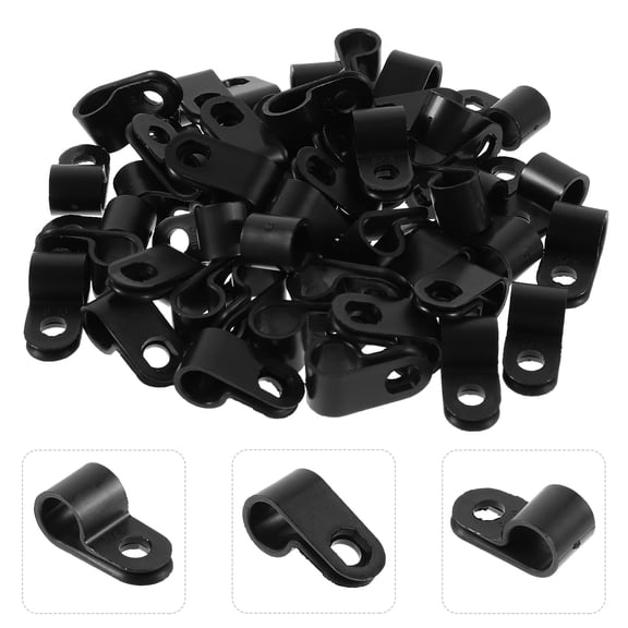 LEORX 100Pcs Black R-Shape Nylon Cable Clips for Home and Kitchen Wire Management 7.9mm