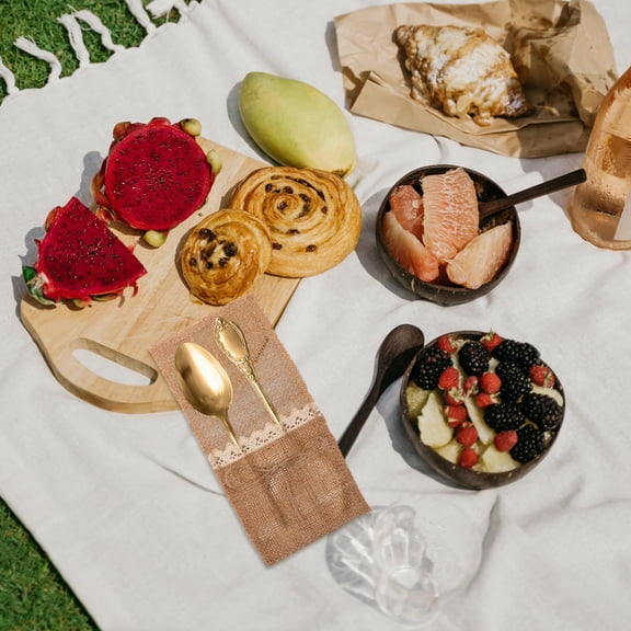 LEORX 10Pcs Burlap Utensil Holders for Couples and Family Gatherings