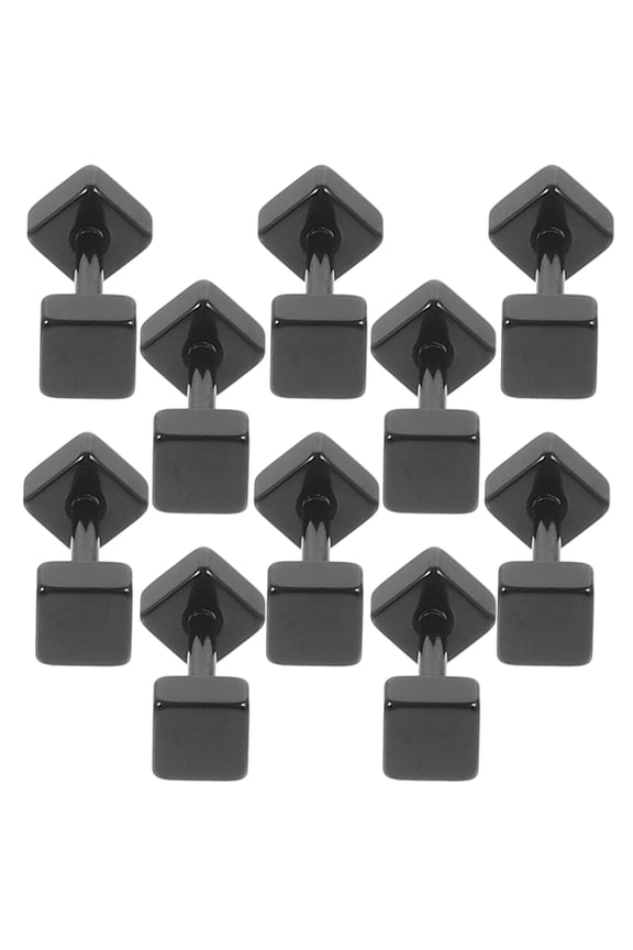 10Pcs Dumbbell Earrings for Men Small Earring Studs Black Titanium Steel Trendy Fashion Statement
