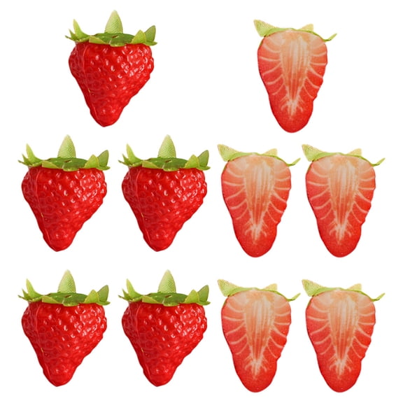 LEORX 10Pcs Artificial Strawberry Decoration Lifelike PVC Fruit Decor for Home and Parties