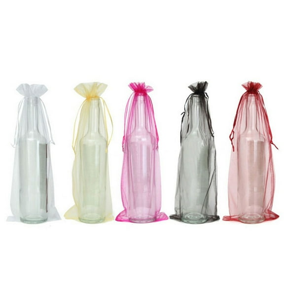 LEORX 10Pcs Sheer Organza Wine Bottle Cover Wrap Gift Bags for Gifting Storage