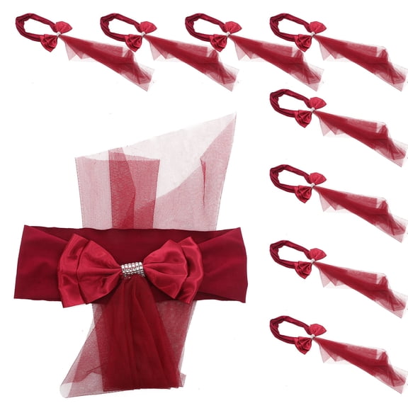 LEORX 10Pcs Satin Chair Back Bowknot Sashes for Chairs Elegant Chair Decoration Dark Red
