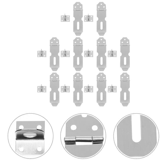 LEORX 10Pcs Silver Rectangular Loop Stainless Steel Door Hasp Latch Lock For Home Security 5.1X1.3X0.2In