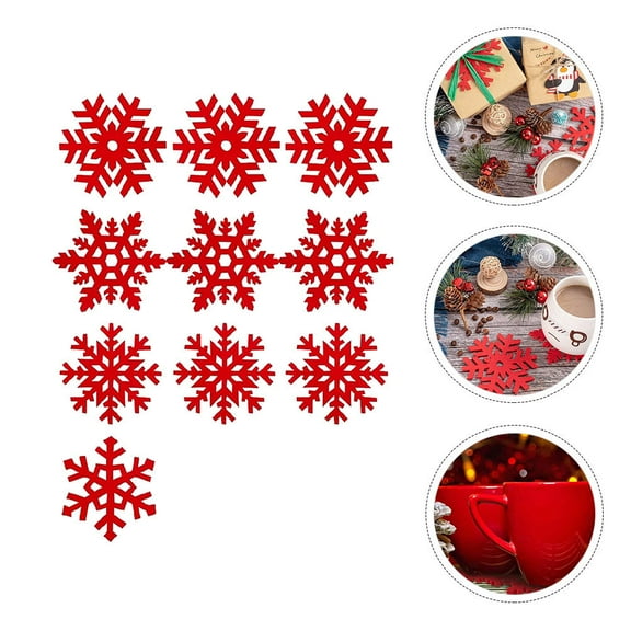 LEORX 10Pcs Snowflake Place Mats Felt Red Table Protection for Family Users