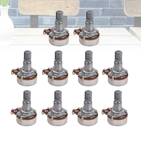 LEORX 10pcs A50k Full Size Bass Potentiometers Long Knurled Split Shaft Audio Taper Low Friction for Guitar and Bass