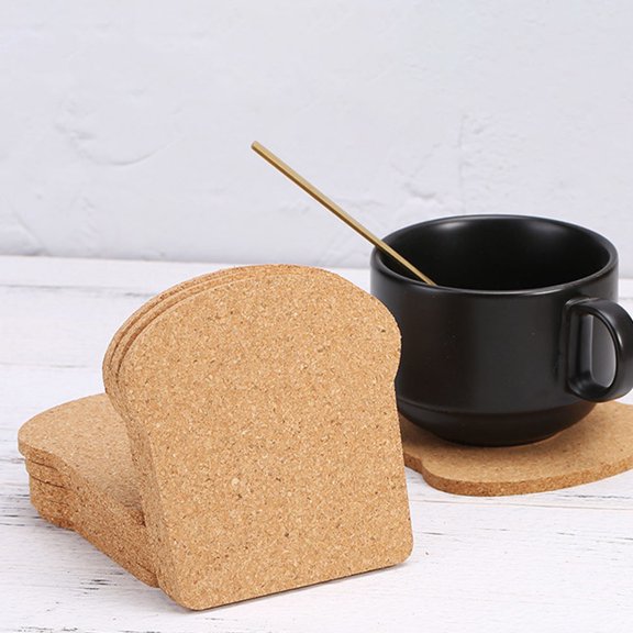 LEORX Toast Shape Coasters Cork Coasters Heat Resistant Light Brown 10Pcs