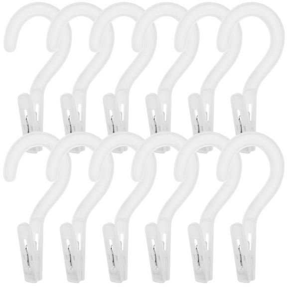 LEORX 12Pack Laundry Hooks for Clothes Drying Rectangular Clip with Hook in White PP Material